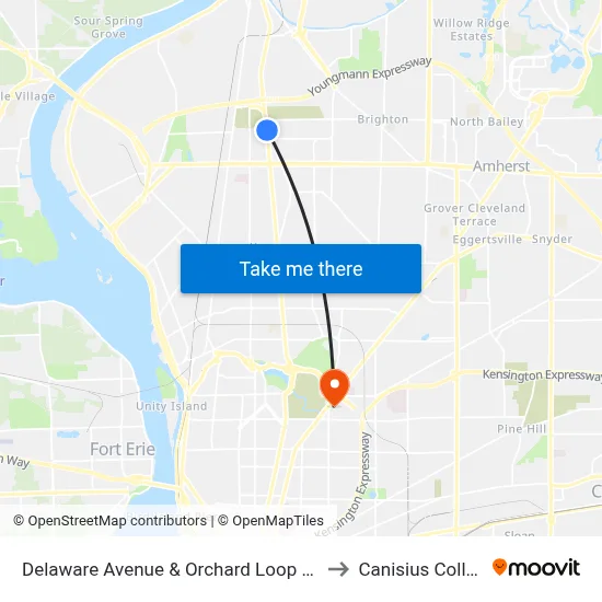 Delaware Avenue & Orchard Loop Static to Canisius College map