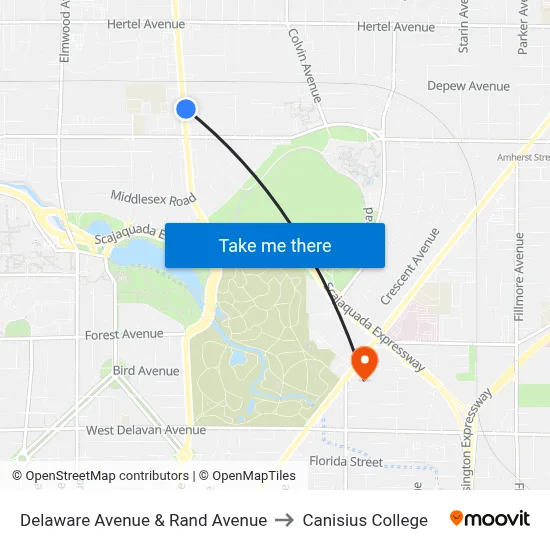 Delaware Avenue & Rand Avenue to Canisius College map