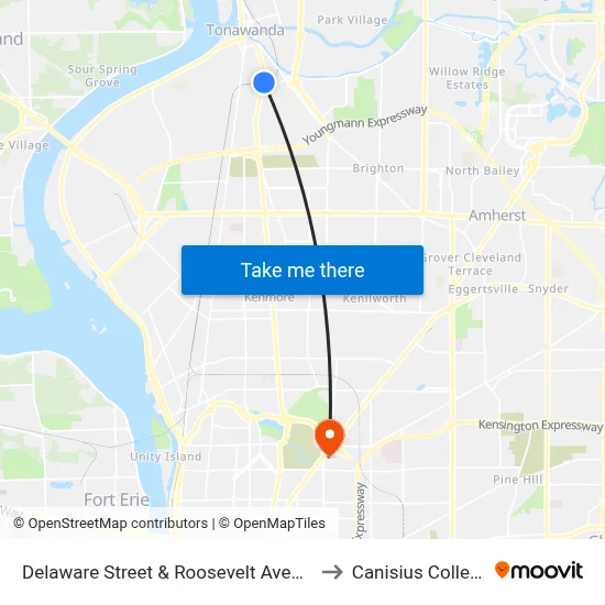 Delaware Street & Roosevelt Avenue to Canisius College map