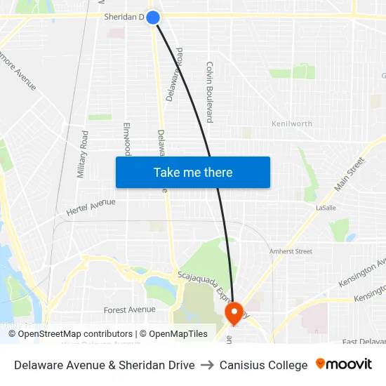 Delaware Avenue & Sheridan Drive to Canisius College map