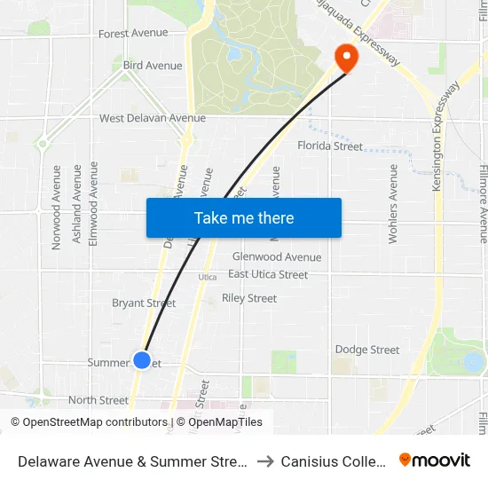 Delaware Avenue & Summer Street to Canisius College map