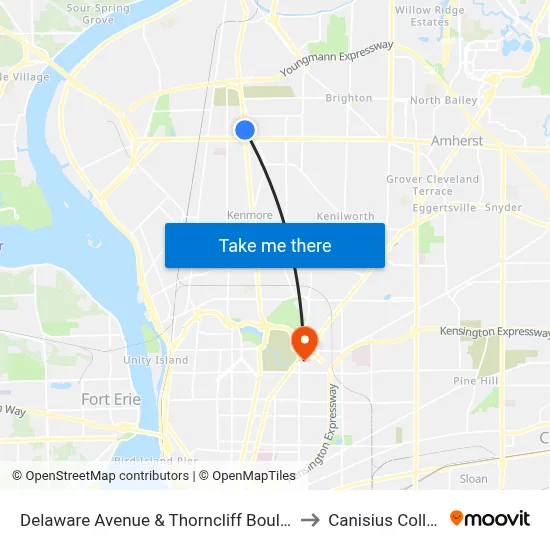 Delaware Avenue & Thorncliff Boulevard to Canisius College map