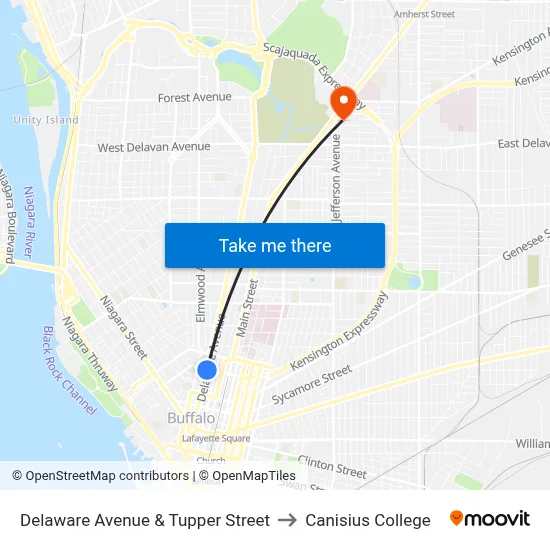 Delaware Avenue & Tupper Street to Canisius College map