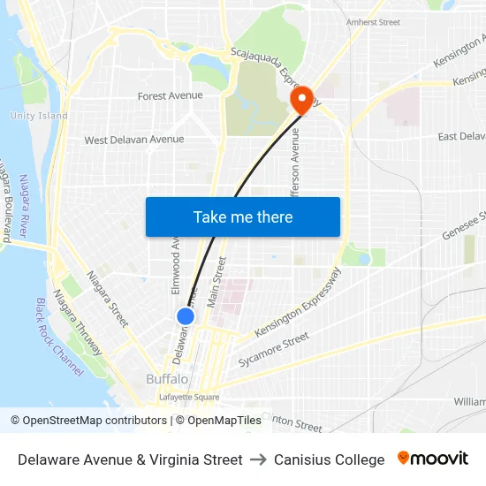 Delaware Avenue & Virginia Street to Canisius College map
