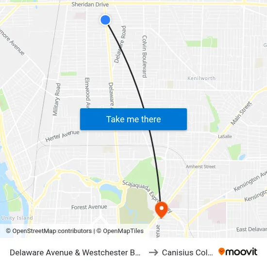 Delaware Avenue & Westchester Boulevard to Canisius College map