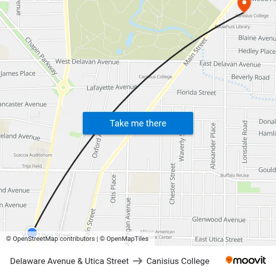 Delaware Avenue & Utica Street to Canisius College map
