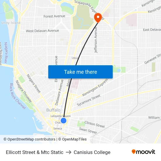 Ellicott Street & Mtc Static to Canisius College map