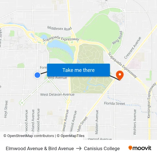 Elmwood Avenue & Bird Avenue to Canisius College map