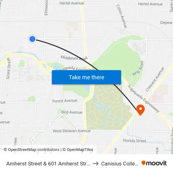 Amherst Street & 601 Amherst Street to Canisius College map