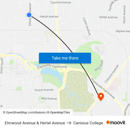 Elmwood Avenue & Hertel Avenue to Canisius College map