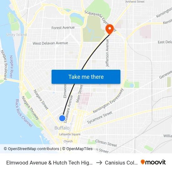 Elmwood Avenue & Hutch Tech High School to Canisius College map