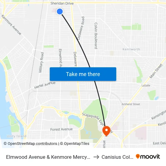 Elmwood Avenue & Kenmore Mercy Hospital to Canisius College map