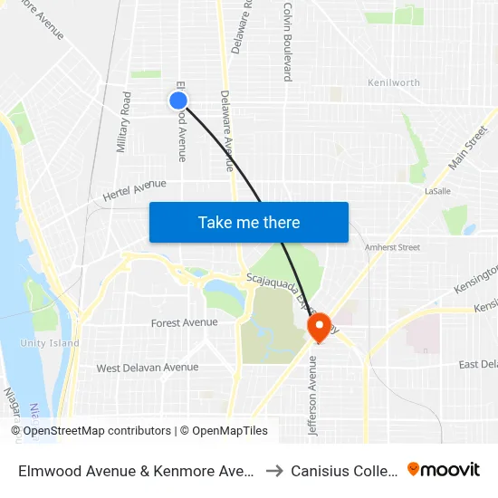 Elmwood Avenue & Kenmore Avenue to Canisius College map
