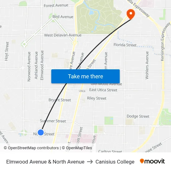 Elmwood Avenue & North Avenue to Canisius College map