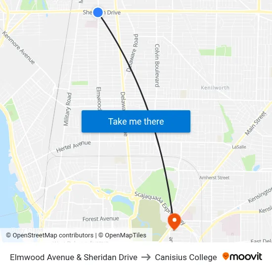Elmwood Avenue & Sheridan Drive to Canisius College map