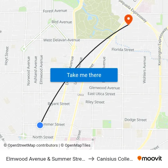 Elmwood Avenue & Summer Street to Canisius College map