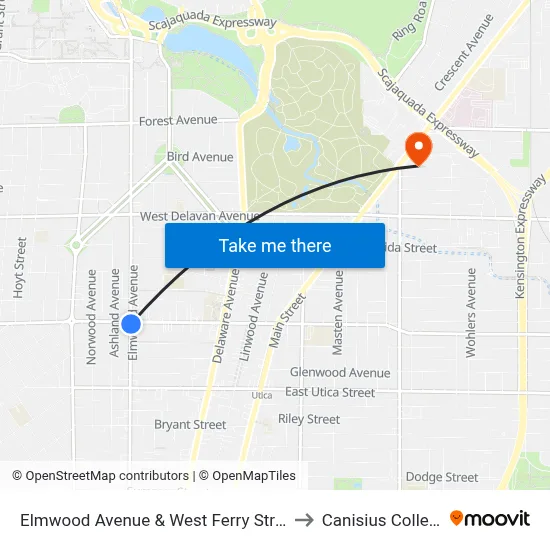 Elmwood Avenue & West Ferry Street to Canisius College map