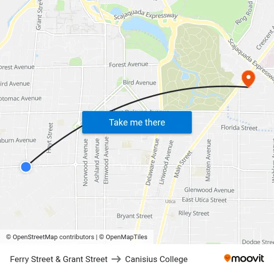 Ferry Street & Grant Street to Canisius College map