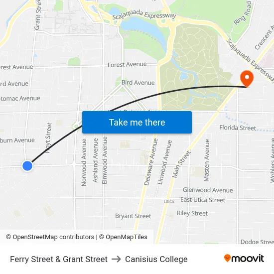 Ferry Street & Grant Street to Canisius College map