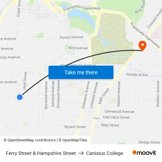 Ferry Street & Hampshire Street to Canisius College map