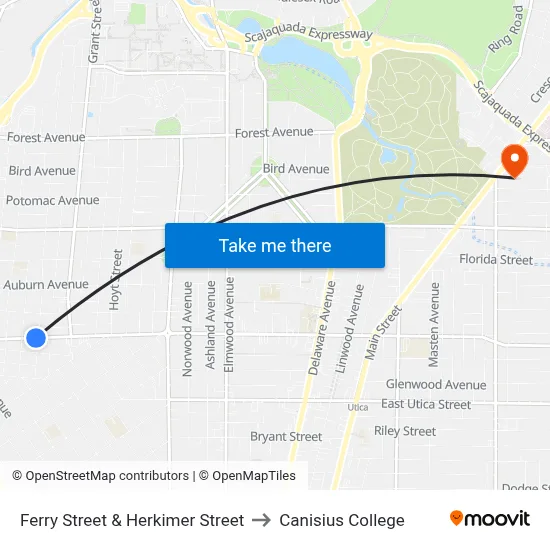 Ferry Street & Herkimer Street to Canisius College map