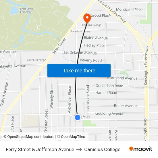 Ferry Street & Jefferson Avenue to Canisius College map