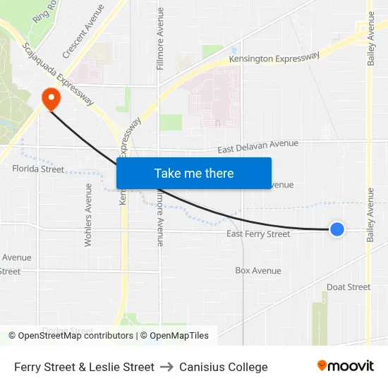 Ferry Street & Leslie Street to Canisius College map