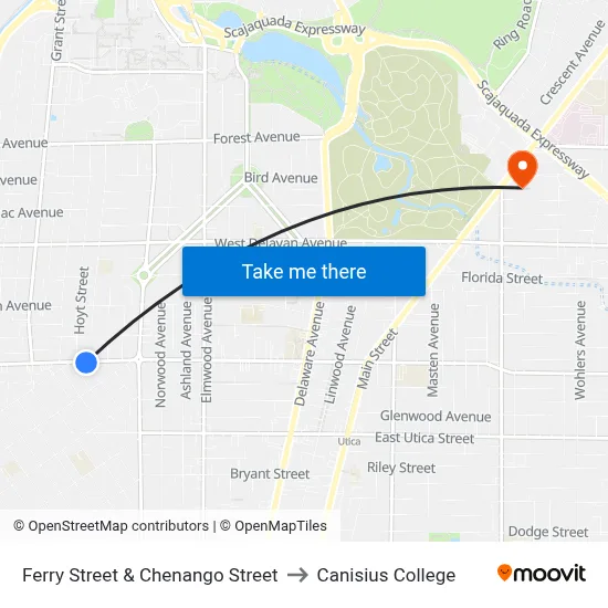Ferry Street & Chenango Street to Canisius College map