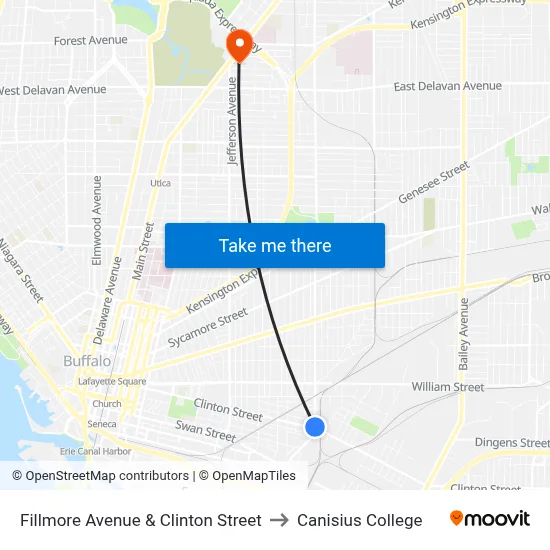 Fillmore Avenue & Clinton Street to Canisius College map