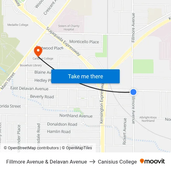 Fillmore Avenue & Delavan Avenue to Canisius College map