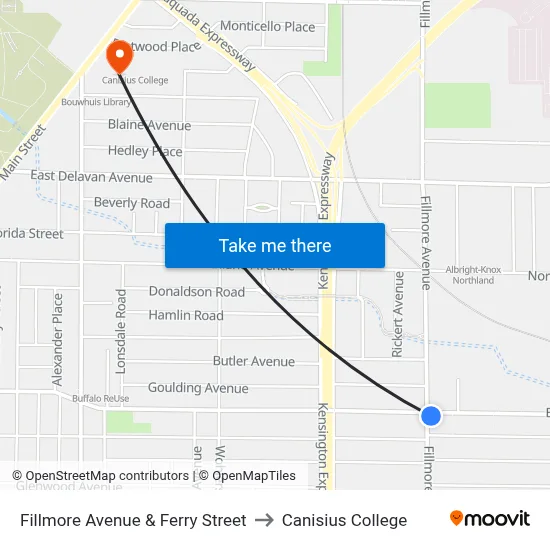 Fillmore Avenue & Ferry Street to Canisius College map