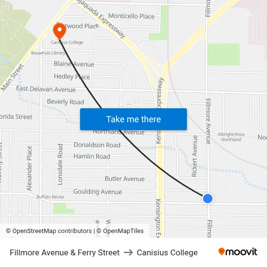 Fillmore Avenue & Ferry Street to Canisius College map