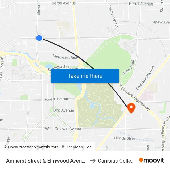 Amherst Street & Elmwood Avenue to Canisius College map