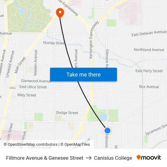 Fillmore Avenue & Genesee Street to Canisius College map