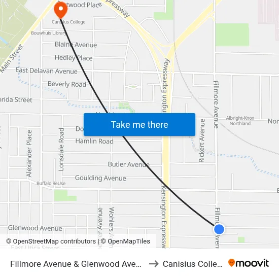 Fillmore Avenue & Glenwood Avenue to Canisius College map