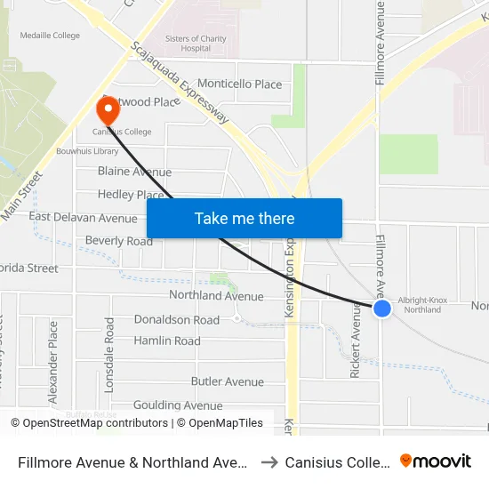 Fillmore Avenue & Northland Avenue to Canisius College map