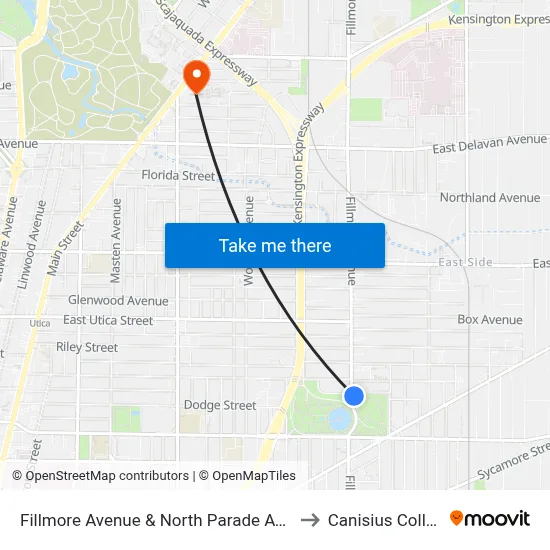 Fillmore Avenue & North Parade Avenue to Canisius College map