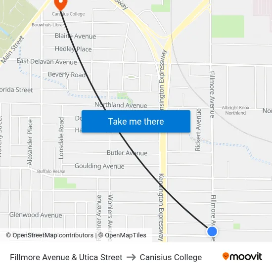 Fillmore Avenue & Utica Street to Canisius College map