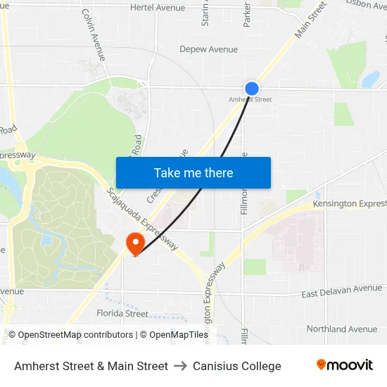 Amherst Street & Main Street to Canisius College map