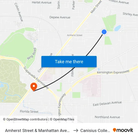 Amherst Street & Manhattan Avenue to Canisius College map
