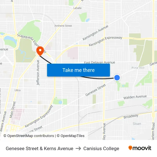 Genesee Street & Kerns Avenue to Canisius College map