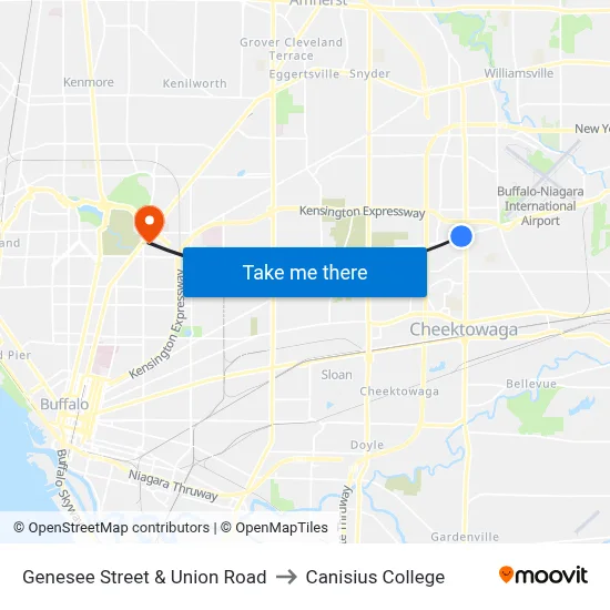 Genesee Street & Union Road to Canisius College map