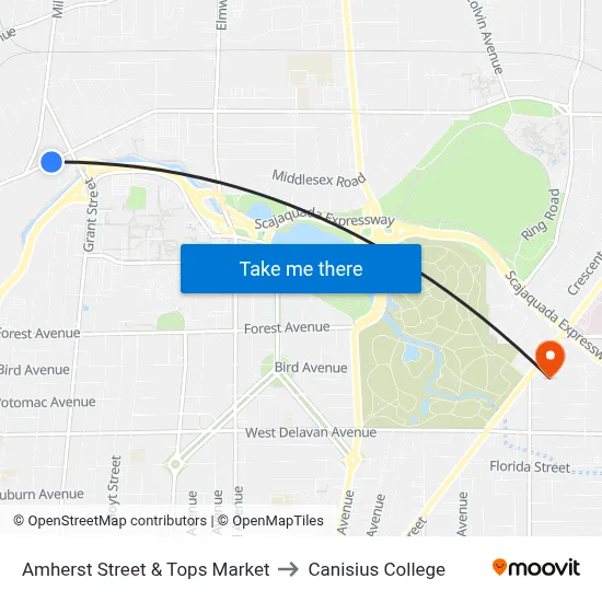Amherst Street & Tops Market to Canisius College map
