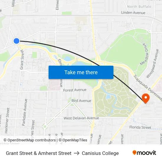 Grant Street & Amherst Street to Canisius College map