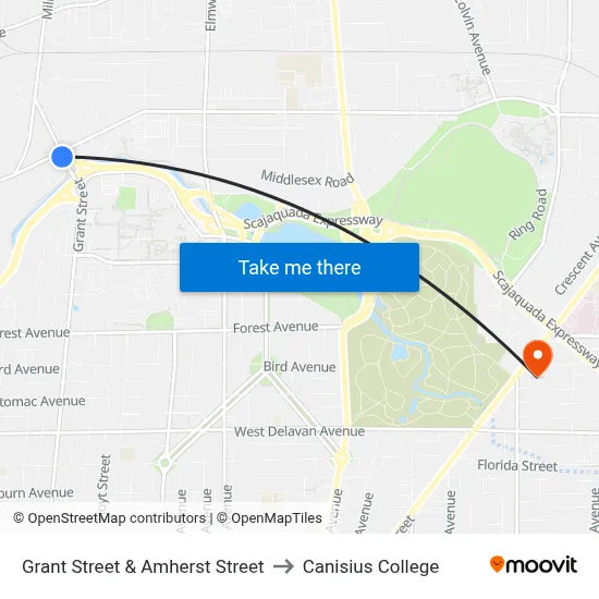 Grant Street & Amherst Street to Canisius College map