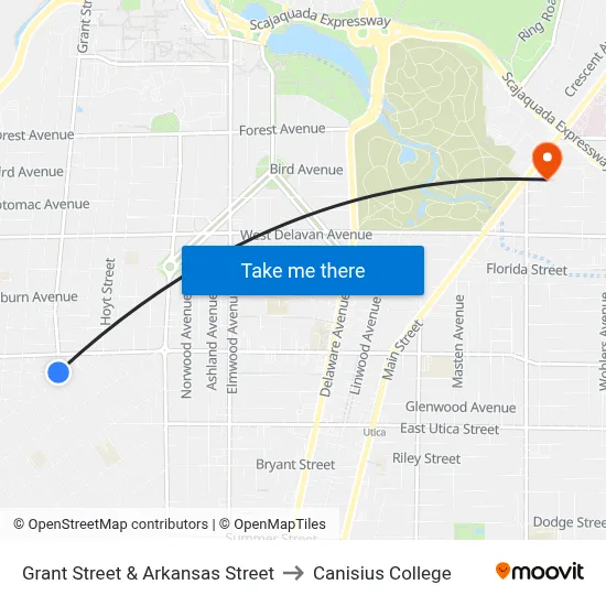 Grant Street & Arkansas Street to Canisius College map