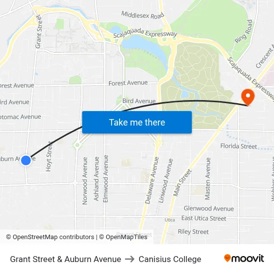 Grant Street & Auburn Avenue to Canisius College map