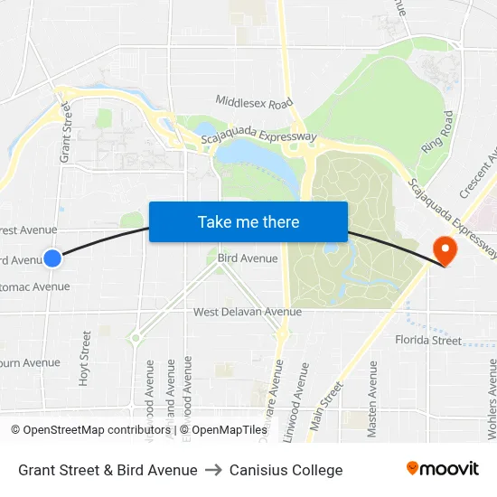 Grant Street & Bird Avenue to Canisius College map