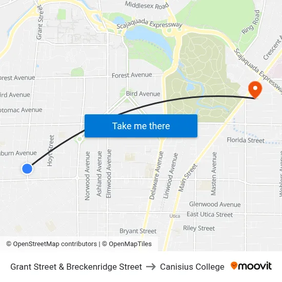 Grant Street & Breckenridge Street to Canisius College map