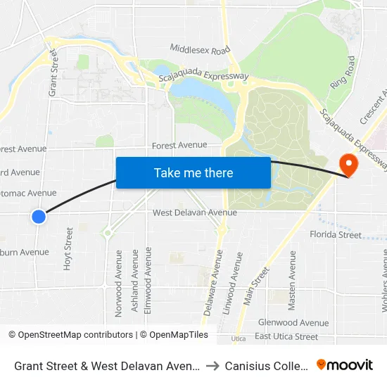 Grant Street & West Delavan Avenue to Canisius College map